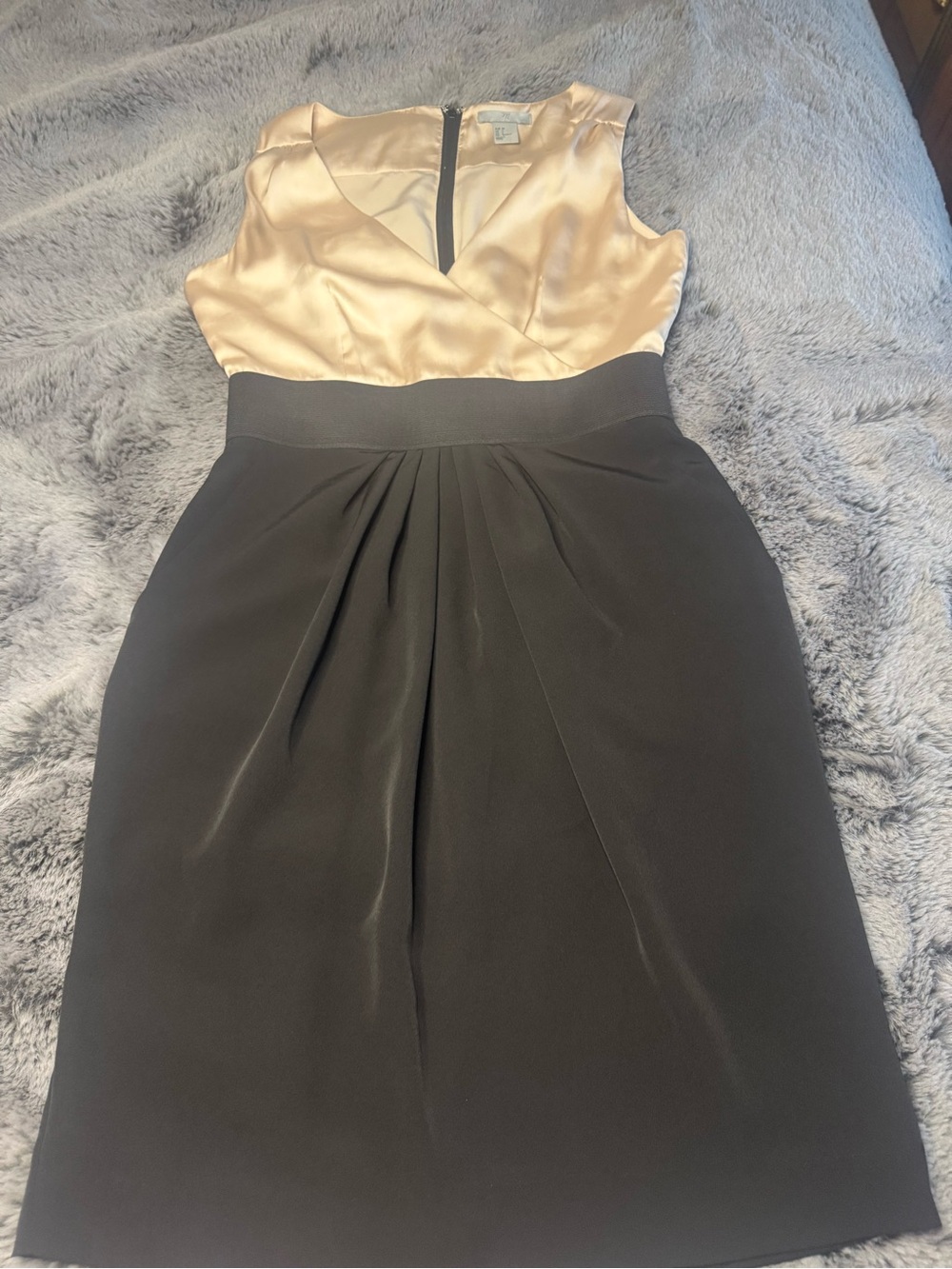 H&M Two-Tone Satin Bodice Midi Dress in Champagne and Black